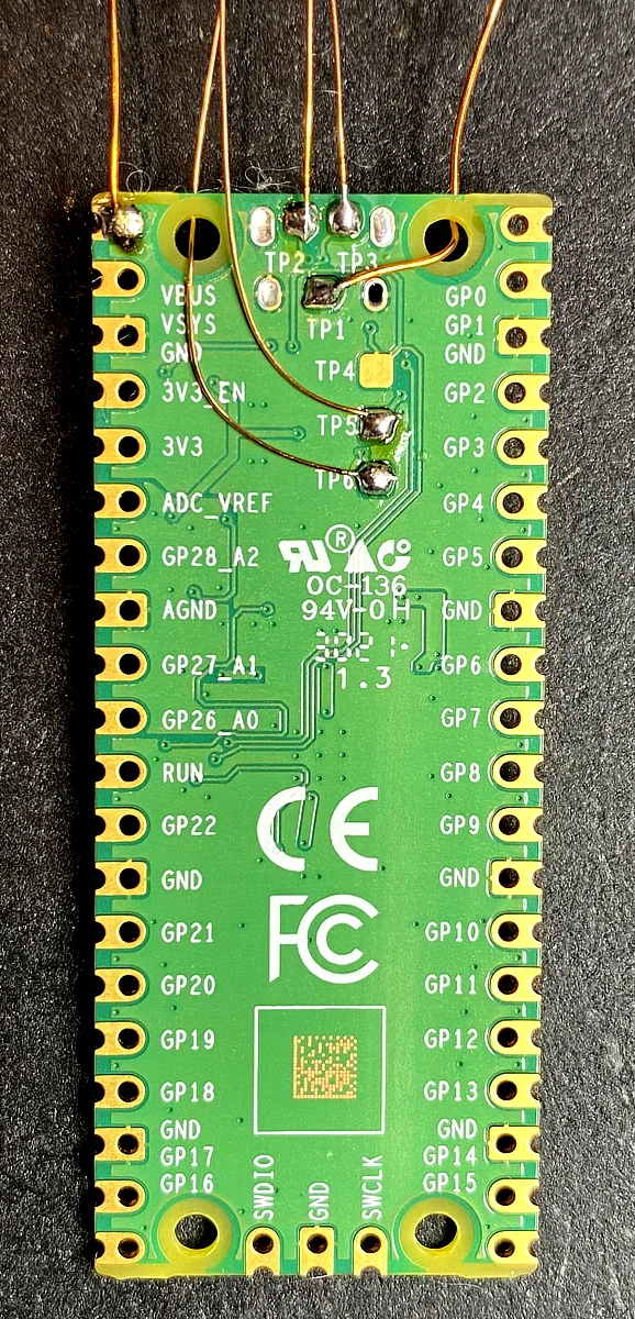 Test pads on the back of the Pico