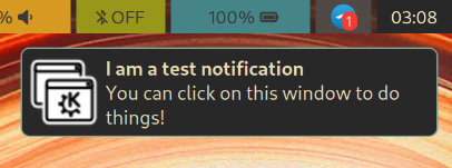 Screenshot of a test notification